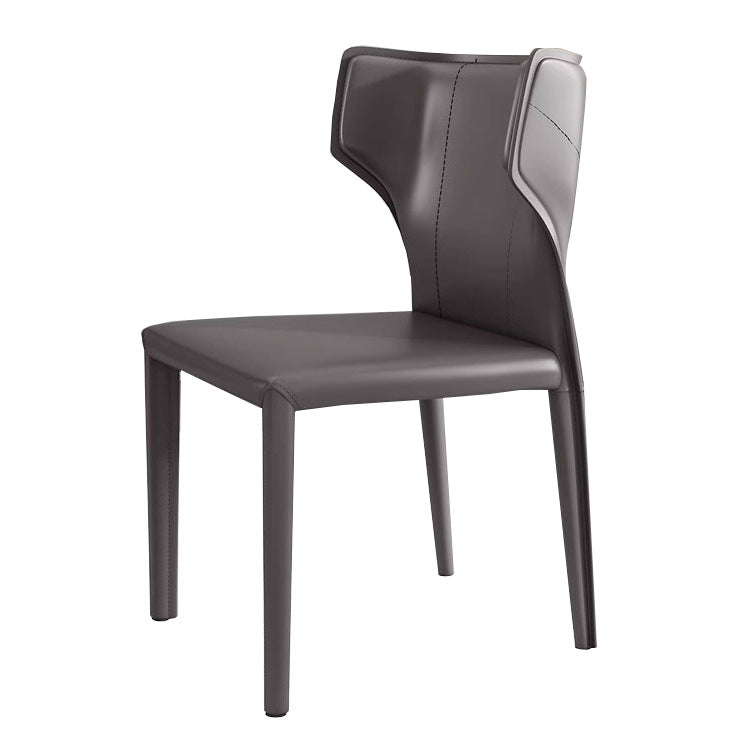 Contemporary Scandinavian Large Bullhead Square Leather Metal Dining Chair Backrest Armless For Dining Room