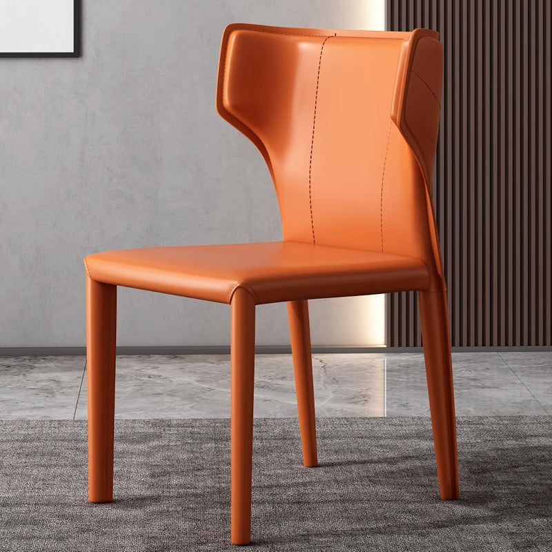 Contemporary Scandinavian Large Bullhead Square Leather Metal Dining Chair Backrest Armless For Dining Room