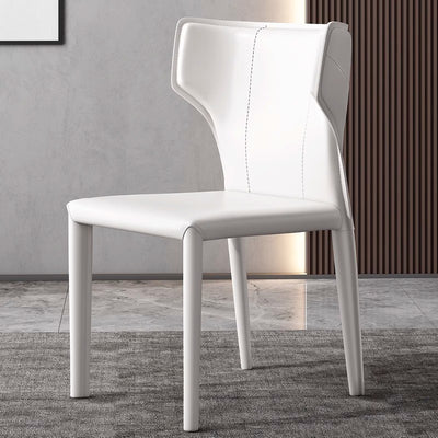 Contemporary Scandinavian Large Bullhead Square Leather Metal Dining Chair Backrest Armless For Dining Room