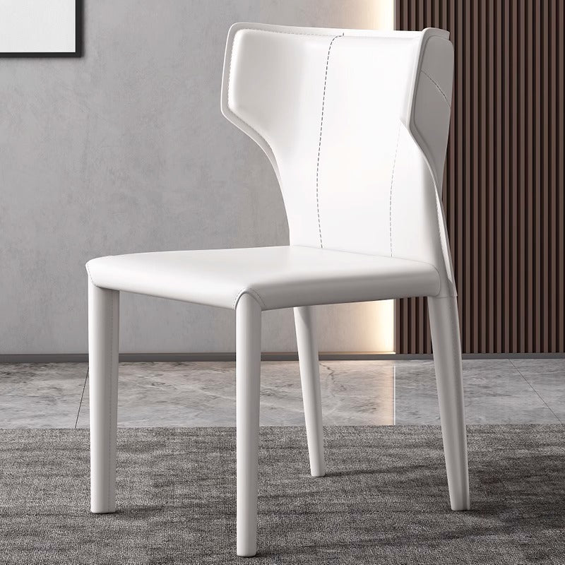Contemporary Scandinavian Large Bullhead Square Leather Metal Dining Chair Backrest Armless For Dining Room