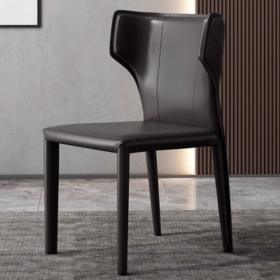 Contemporary Scandinavian Large Bullhead Square Leather Metal Dining Chair Backrest Armless For Dining Room