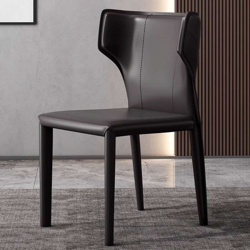 Contemporary Scandinavian Large Bullhead Square Leather Metal Dining Chair Backrest Armless For Dining Room