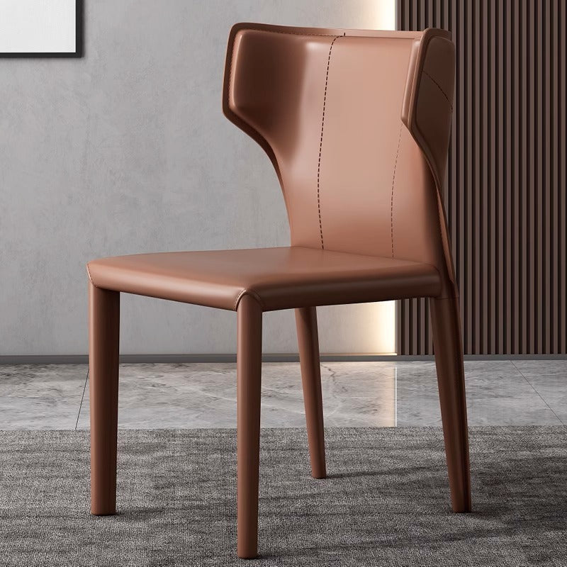 Contemporary Scandinavian Large Bullhead Square Leather Metal Dining Chair Backrest Armless For Dining Room