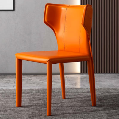 Contemporary Scandinavian Large Bullhead Square Leather Metal Dining Chair Backrest Armless For Dining Room