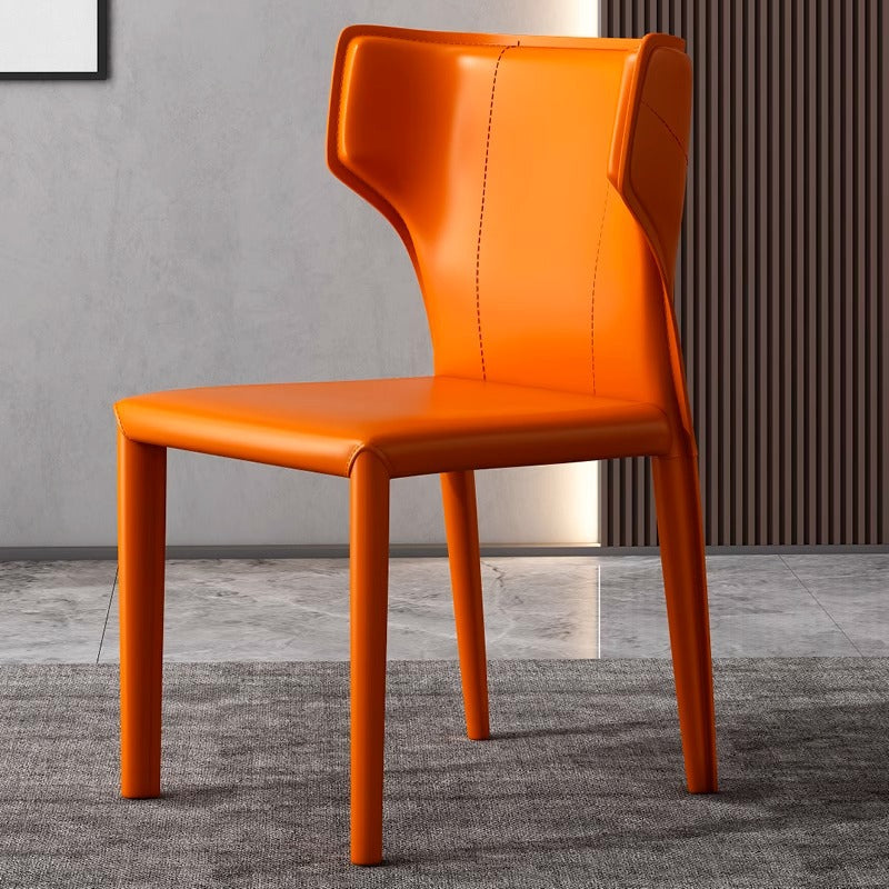 Contemporary Scandinavian Large Bullhead Square Leather Metal Dining Chair Backrest Armless For Dining Room