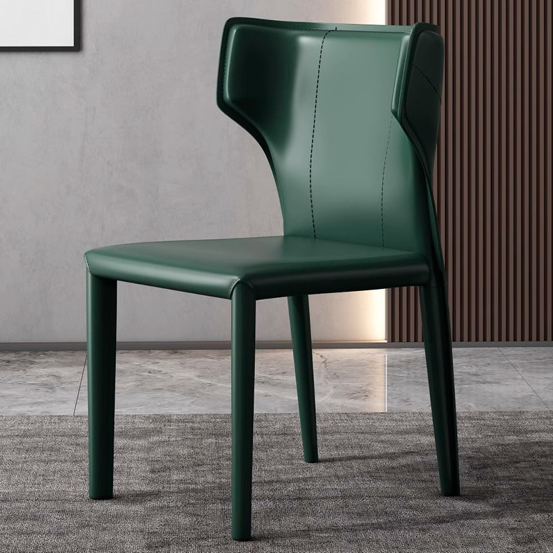 Contemporary Scandinavian Large Bullhead Square Leather Metal Dining Chair Backrest Armless For Dining Room