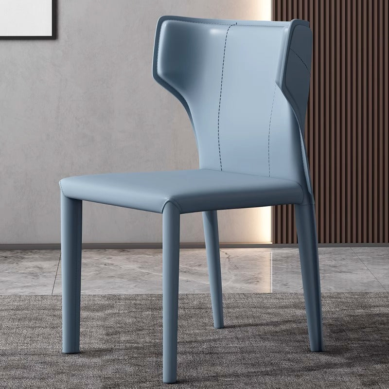 Contemporary Scandinavian Large Bullhead Square Leather Metal Dining Chair Backrest Armless For Dining Room