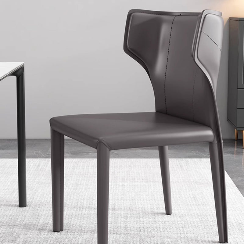 Contemporary Scandinavian Large Bullhead Square Leather Metal Dining Chair Backrest Armless For Dining Room