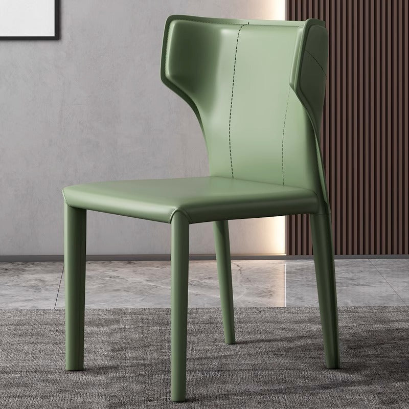 Contemporary Scandinavian Large Bullhead Square Leather Metal Dining Chair Backrest Armless For Dining Room