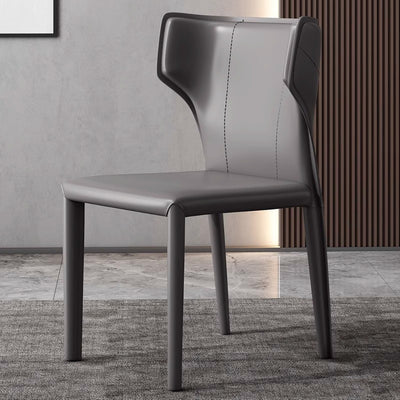 Contemporary Scandinavian Large Bullhead Square Leather Metal Dining Chair Backrest Armless For Dining Room