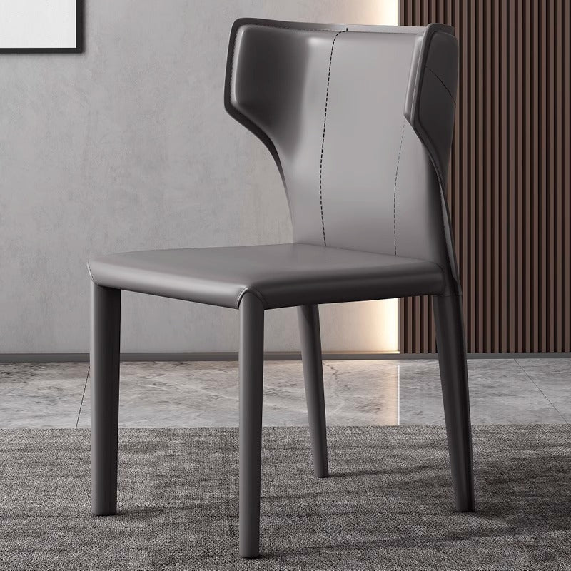 Contemporary Scandinavian Large Bullhead Square Leather Metal Dining Chair Backrest Armless For Dining Room