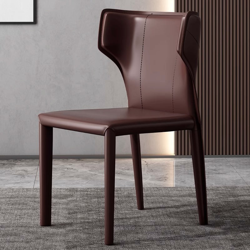 Contemporary Scandinavian Large Bullhead Square Leather Metal Dining Chair Backrest Armless For Dining Room