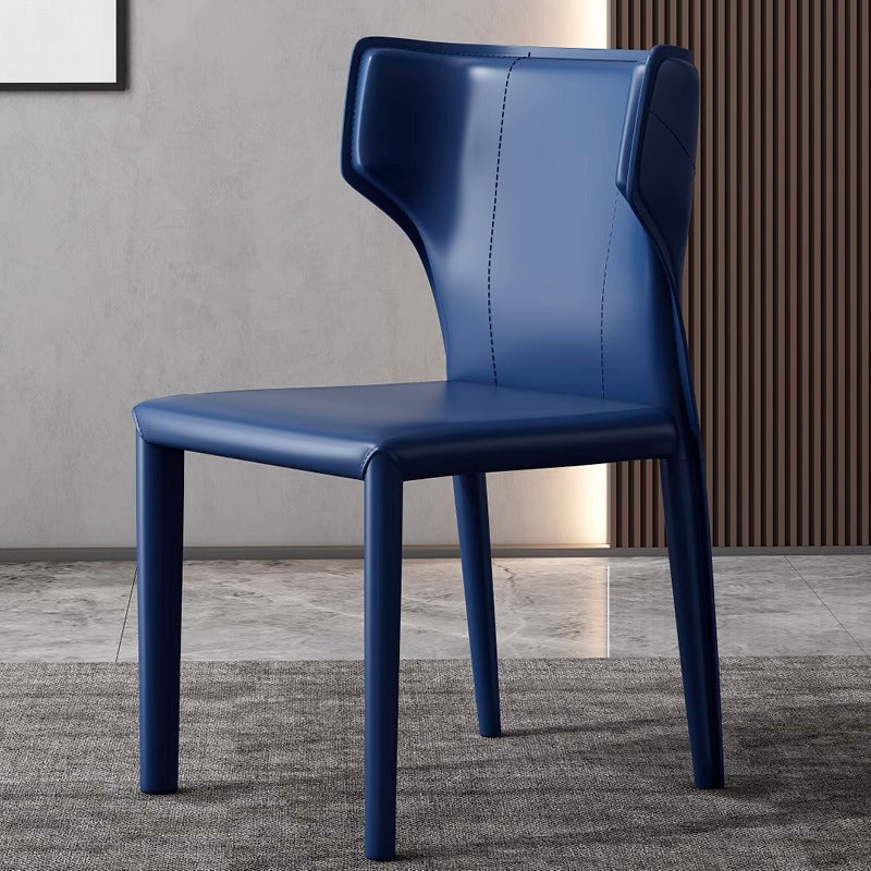 Contemporary Scandinavian Large Bullhead Square Leather Metal Dining Chair Backrest Armless For Dining Room