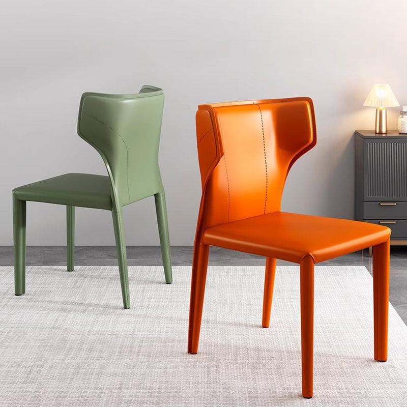 Contemporary Scandinavian Large Bullhead Square Leather Metal Dining Chair Backrest Armless For Dining Room