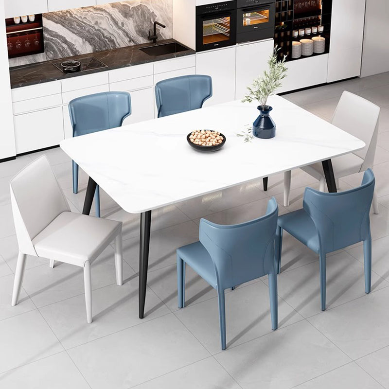 Contemporary Scandinavian Large Bullhead Square Leather Metal Dining Chair Backrest Armless For Dining Room