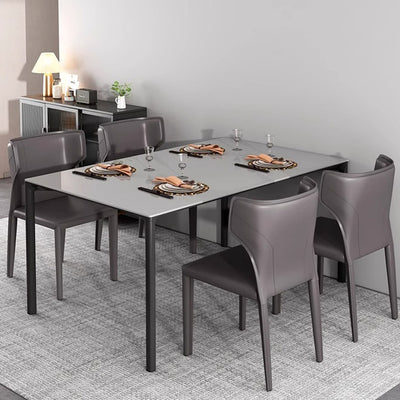 Contemporary Scandinavian Large Bullhead Square Leather Metal Dining Chair Backrest Armless For Dining Room