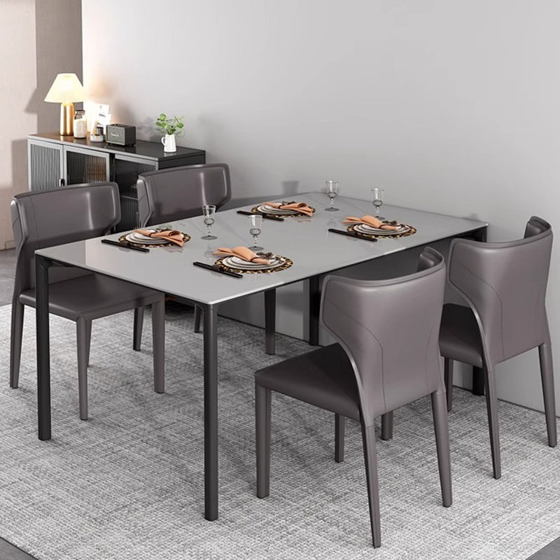 Contemporary Scandinavian Large Bullhead Square Leather Metal Dining Chair Backrest Armless For Dining Room
