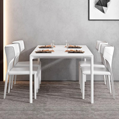 Contemporary Scandinavian Large Bullhead Square Leather Metal Dining Chair Backrest Armless For Dining Room