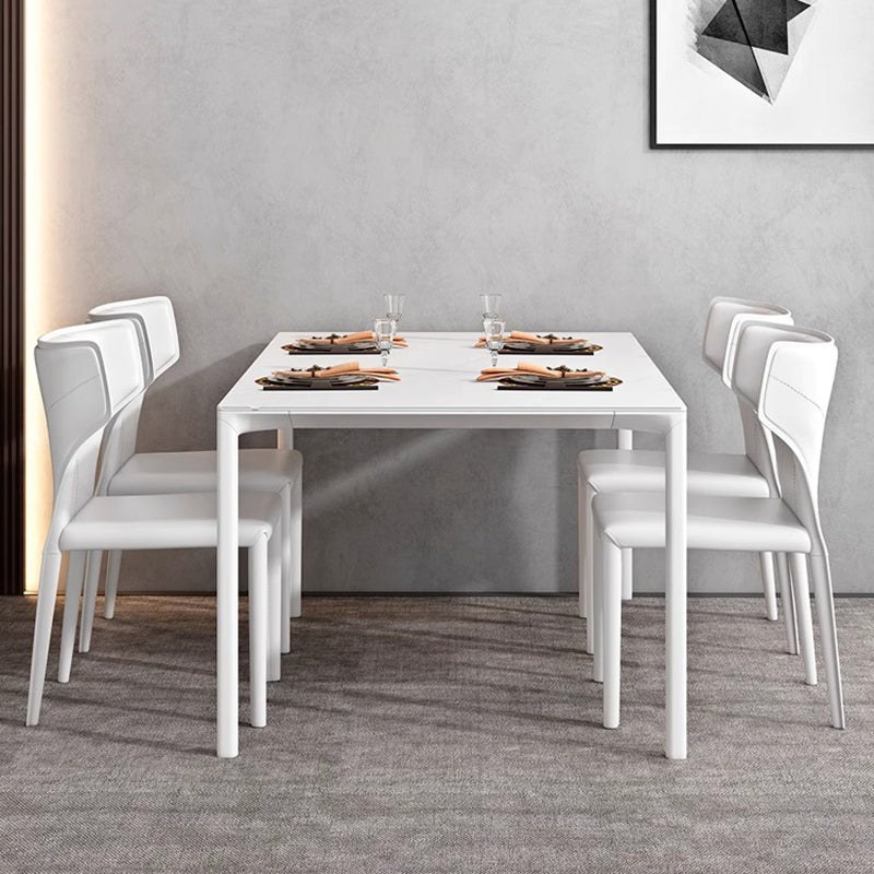 Contemporary Scandinavian Large Bullhead Square Leather Metal Dining Chair Backrest Armless For Dining Room