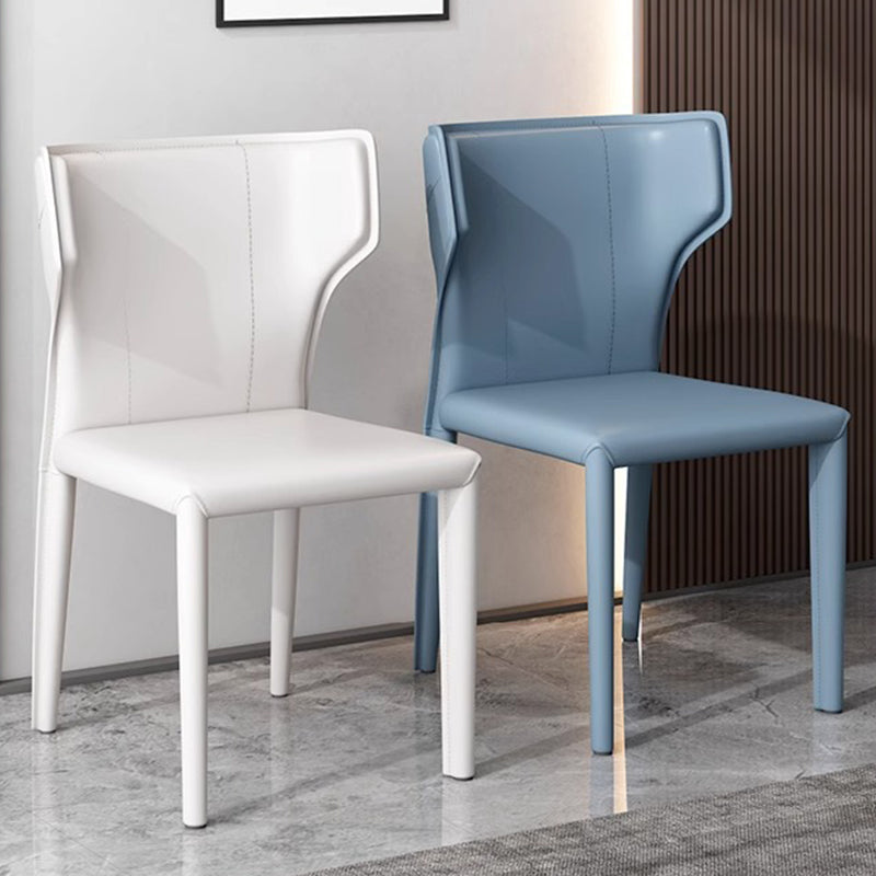 Contemporary Scandinavian Large Bullhead Square Leather Metal Dining Chair Backrest Armless For Dining Room