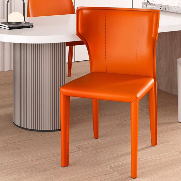 Contemporary Scandinavian Large Bullhead Square Saddle-Style Faux Leather Metal Dining Chair Backrest Armless For Dining Room