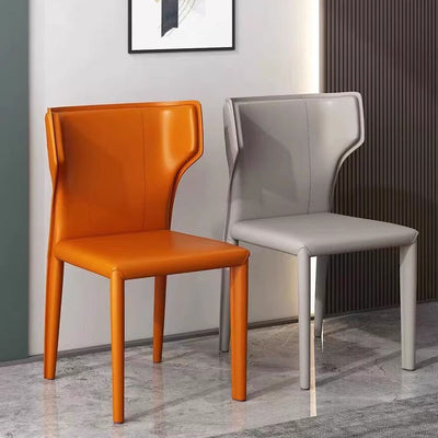 Contemporary Scandinavian Large Bullhead Square Leather Metal Dining Chair Backrest Armless For Dining Room