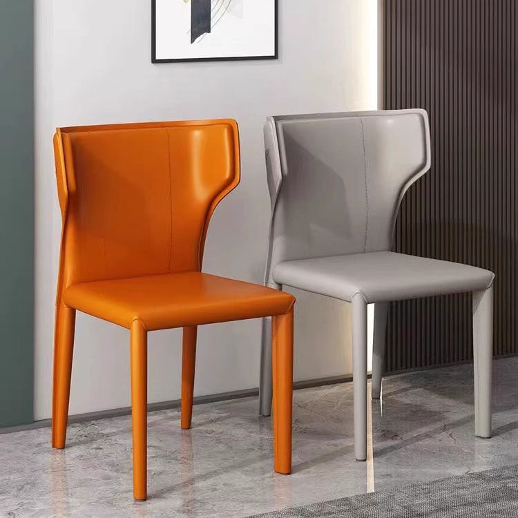 Contemporary Scandinavian Large Bullhead Square Leather Metal Dining Chair Backrest Armless For Dining Room
