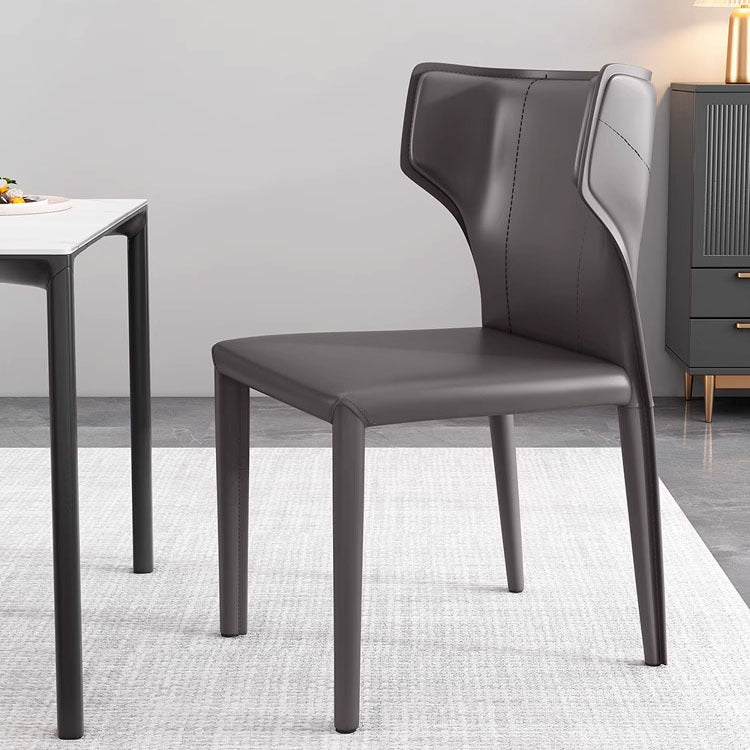 Contemporary Scandinavian Large Bullhead Square Leather Metal Dining Chair Backrest Armless For Dining Room
