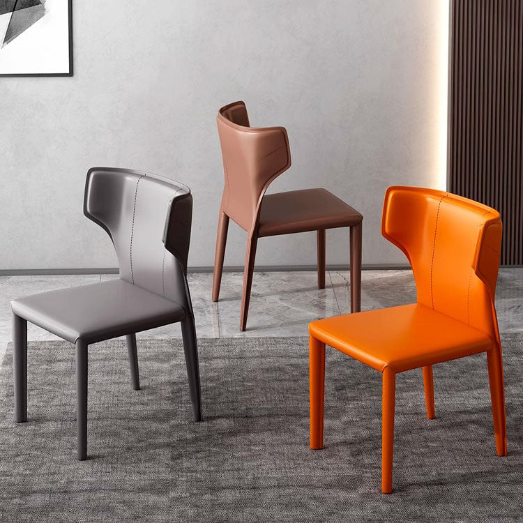 Contemporary Scandinavian Large Bullhead Square Leather Metal Dining Chair Backrest Armless For Dining Room