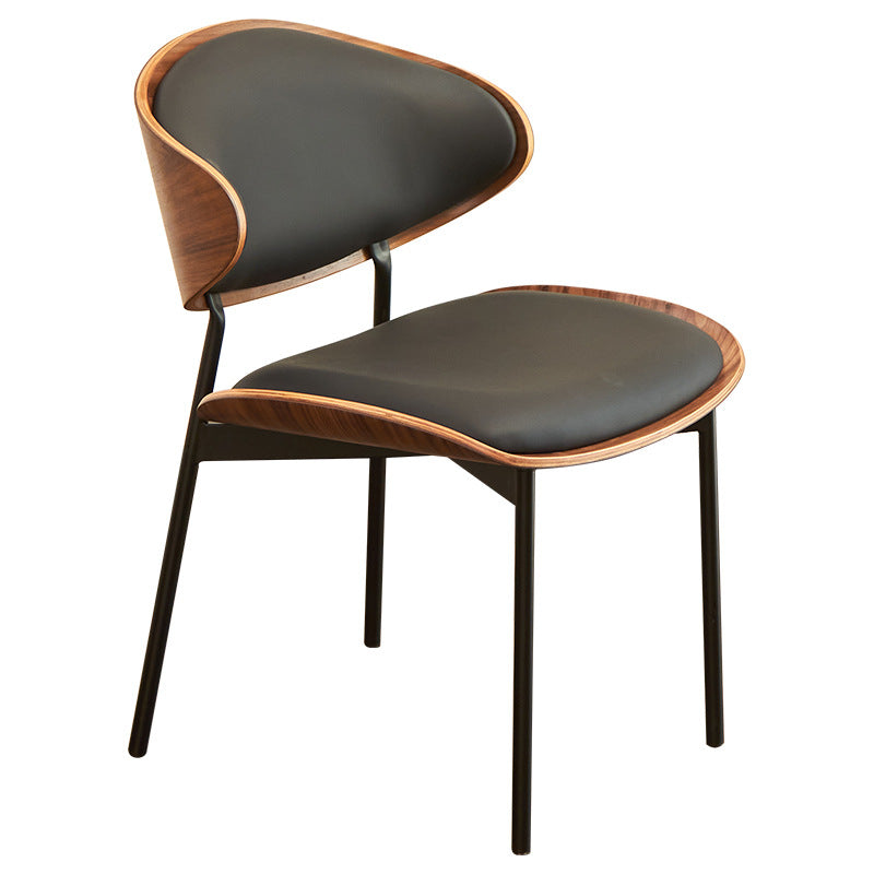 Modern Luxury Curved Square Leather Metal Dining Chair Backrest Armless For Dining Room