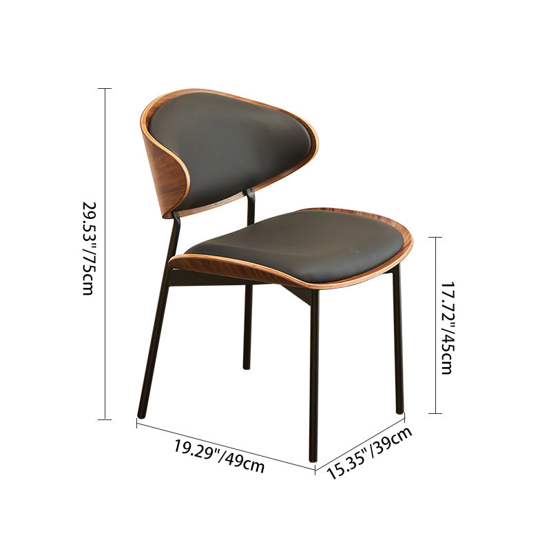 Modern Luxury Curved Square Leather Metal Dining Chair Backrest Armless For Dining Room
