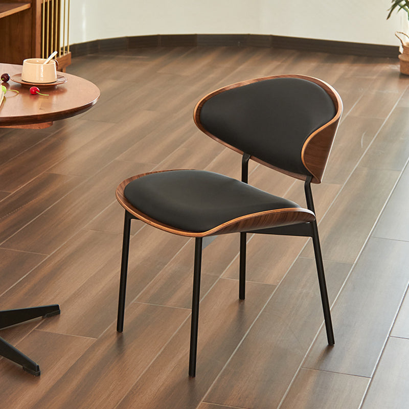 Modern Luxury Curved Square Leather Metal Dining Chair Backrest Armless For Dining Room
