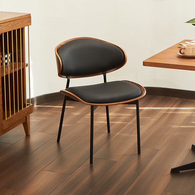 Modern Luxury Curved Square Leather Metal Dining Chair Backrest Armless For Dining Room
