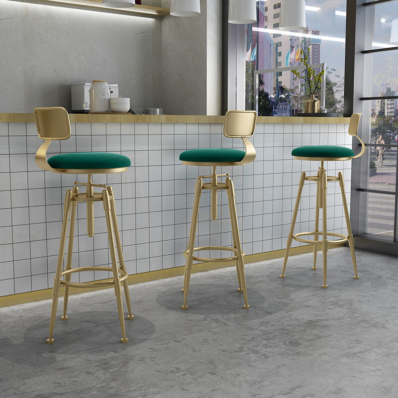 Contemporary Scandinavian Round Triangle Support Liftable Leather Iron Solid Wood Bar Stool Backrest Armless For Dining Room