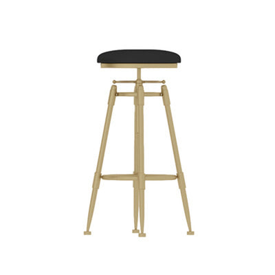 Contemporary Scandinavian Round Triangle Support Liftable Leather Iron Solid Wood Bar Stool Backrest Armless For Dining Room