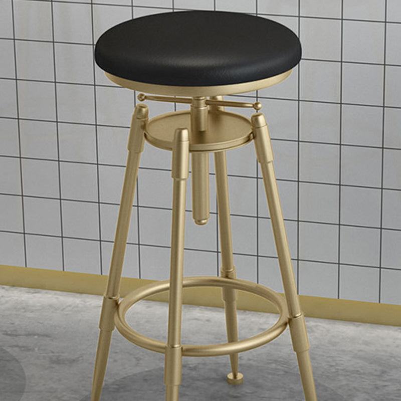 Contemporary Scandinavian Round Triangle Support Liftable Leather Iron Solid Wood Bar Stool Backrest Armless For Dining Room