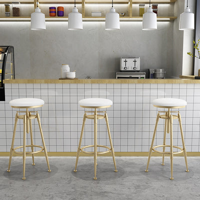 Contemporary Scandinavian Round Triangle Support Liftable Leather Iron Solid Wood Bar Stool Backrest Armless For Dining Room