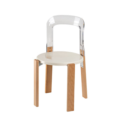 Traditional Chinese Round Curved ABS PC Wood Dining Chair Backrest Armless For Dining Room