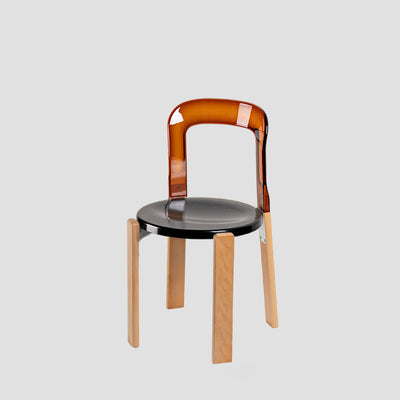 Traditional Chinese Round Curved ABS PC Wood Dining Chair Backrest Armless For Dining Room