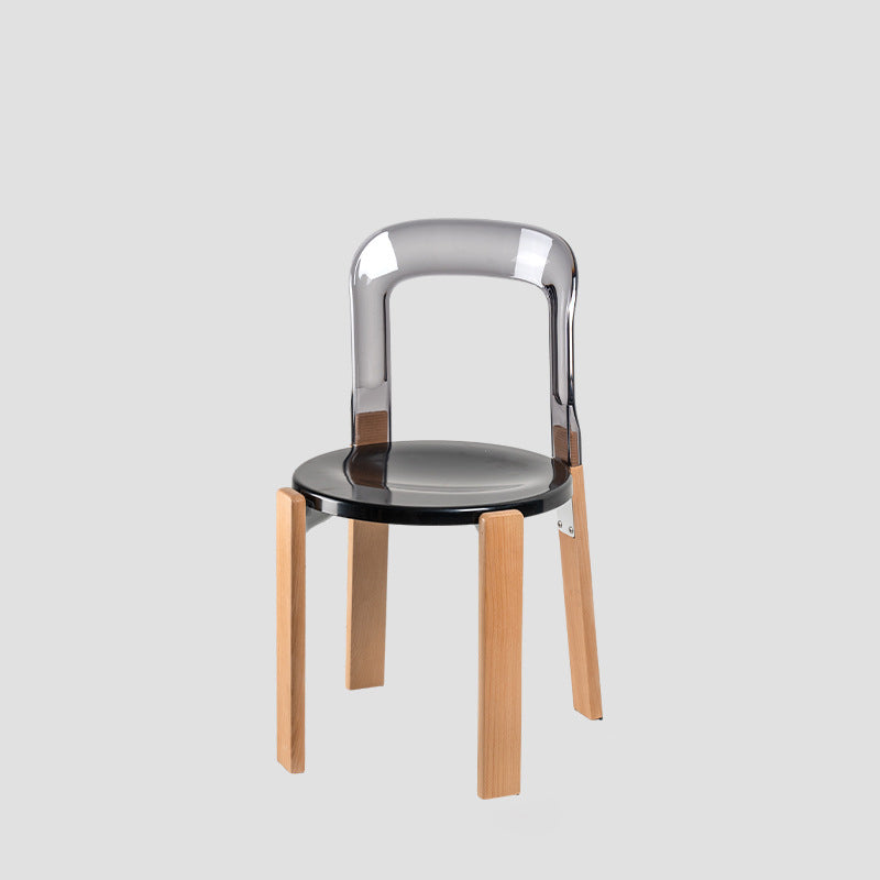 Traditional Chinese Round Curved ABS PC Wood Dining Chair Backrest Armless For Dining Room