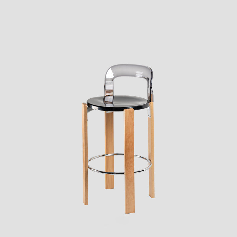 Traditional Chinese Round Curved ABS PC Wood Dining Chair Backrest Armless For Dining Room
