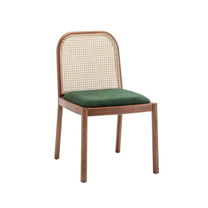 Traditional Chinese Square Round Sleek Hollow Linen Sherpa Fabric Leather Rattan Solid Wood Dining Chair Backrest Armless For Dining Room