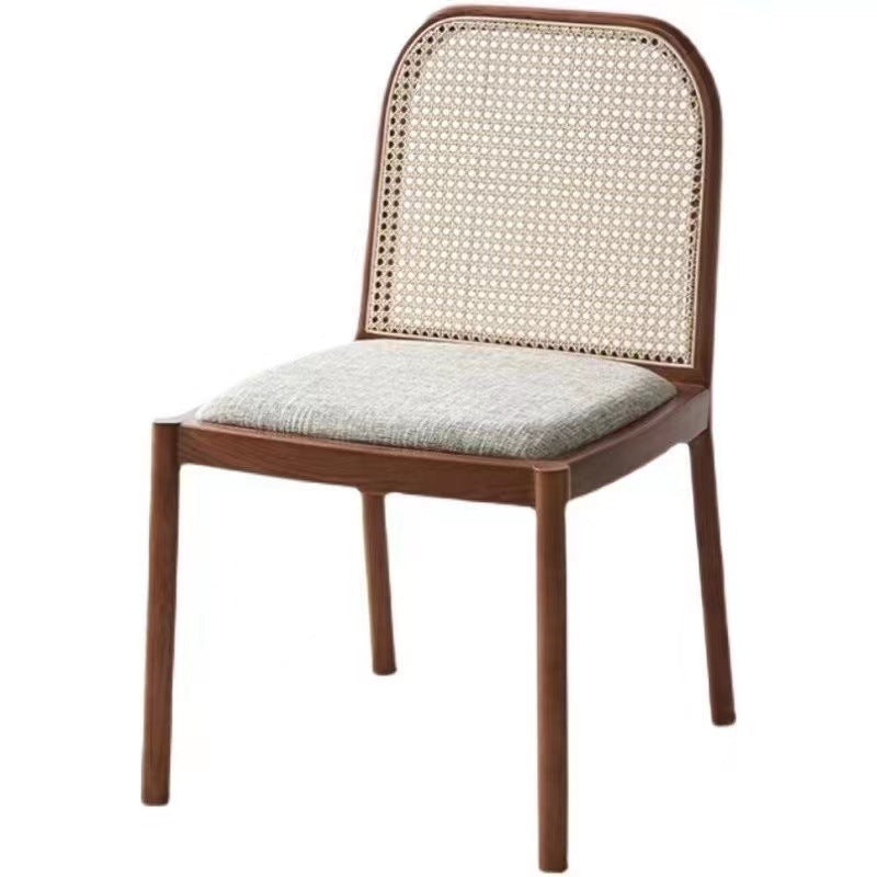 Traditional Chinese Square Round Sleek Hollow Linen Sherpa Fabric Leather Rattan Solid Wood Dining Chair Backrest Armless For Dining Room