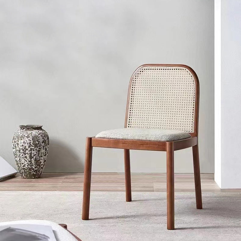 Traditional Chinese Square Round Sleek Hollow Linen Sherpa Fabric Leather Rattan Solid Wood Dining Chair Backrest Armless For Dining Room