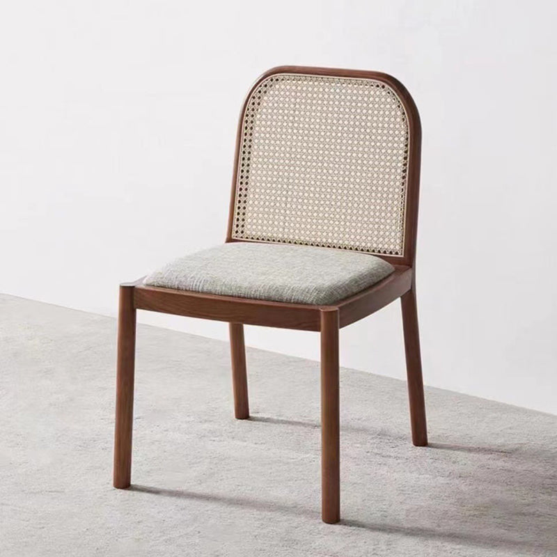 Traditional Chinese Square Round Sleek Hollow Linen Sherpa Fabric Leather Rattan Solid Wood Dining Chair Backrest Armless For Dining Room