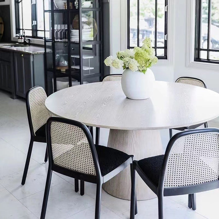 Traditional Chinese Square Round Sleek Hollow Linen Sherpa Fabric Leather Rattan Solid Wood Dining Chair Backrest Armless For Dining Room