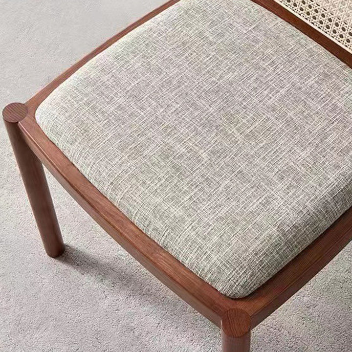 Traditional Chinese Square Round Sleek Hollow Linen Sherpa Fabric Leather Rattan Solid Wood Dining Chair Backrest Armless For Dining Room