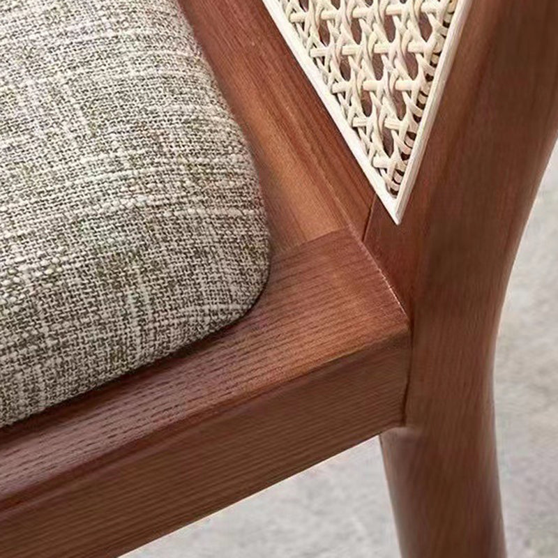 Traditional Chinese Square Round Sleek Hollow Linen Sherpa Fabric Leather Rattan Solid Wood Dining Chair Backrest Armless For Dining Room