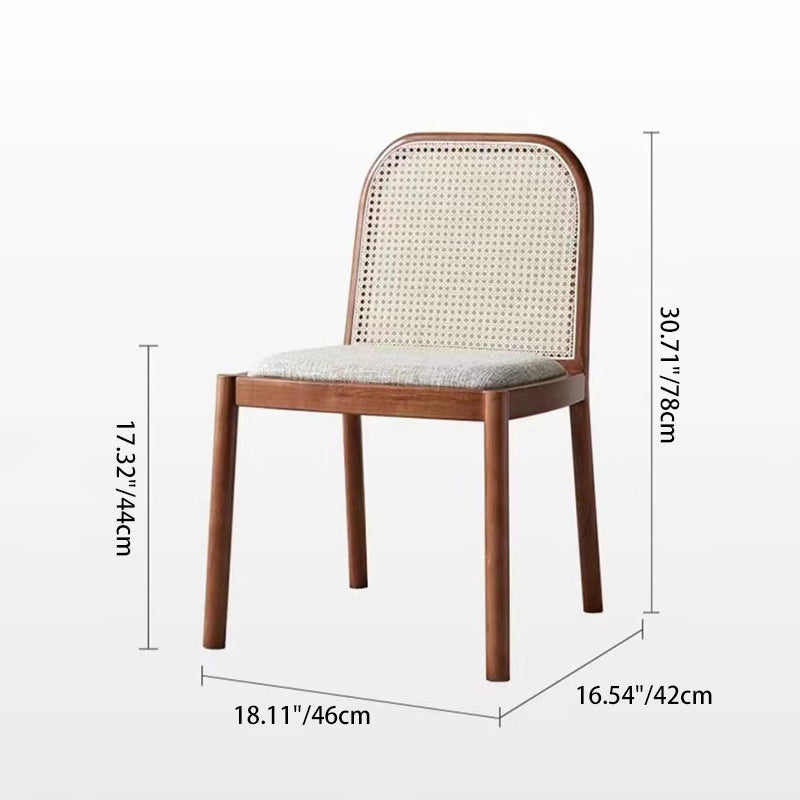 Traditional Chinese Square Round Sleek Hollow Linen Sherpa Fabric Leather Rattan Solid Wood Dining Chair Backrest Armless For Dining Room