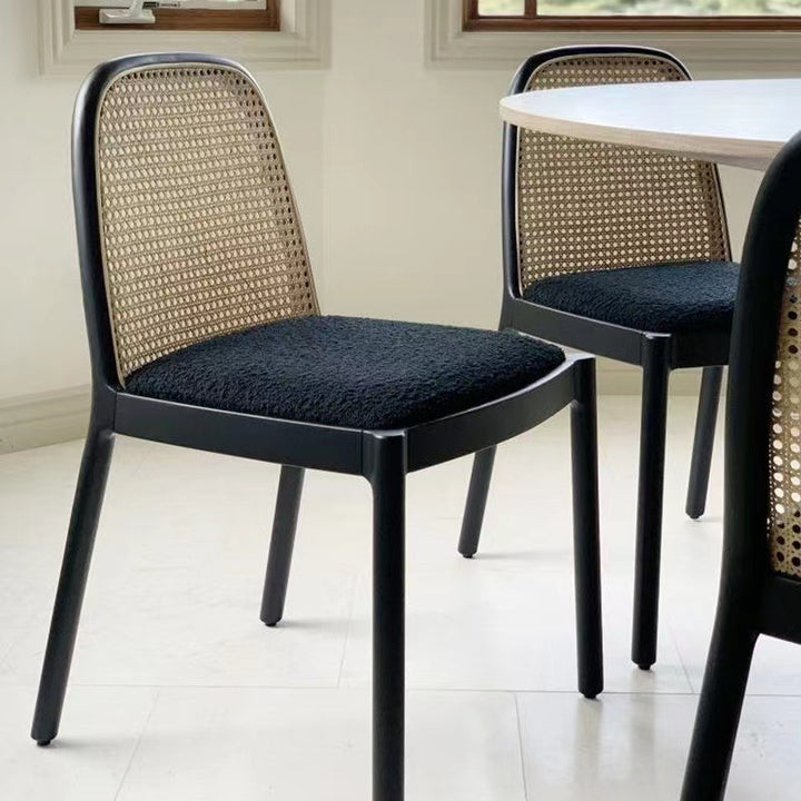 Traditional Chinese Square Round Sleek Hollow Linen Sherpa Fabric Leather Rattan Solid Wood Dining Chair Backrest Armless For Dining Room